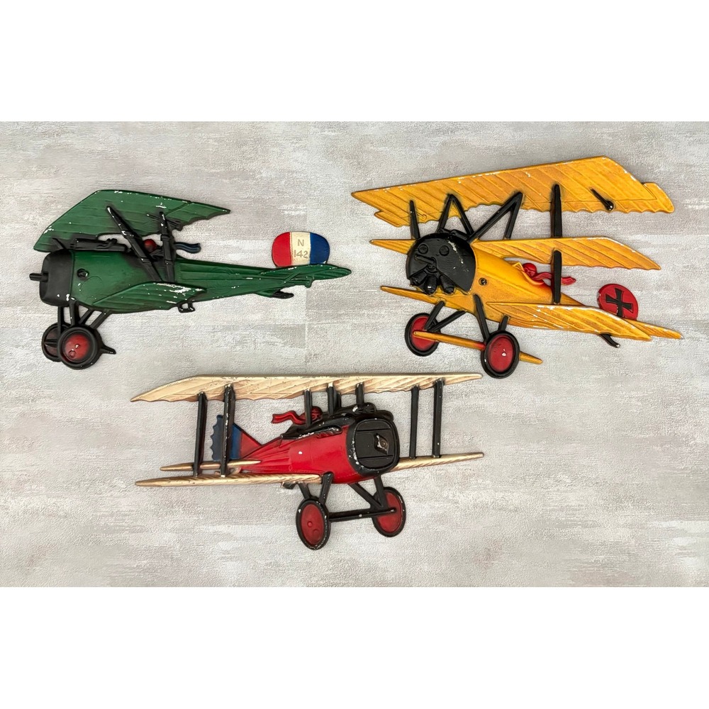 Vintage 1975 HOMCO Set 3 Cast Metal Airplane Wall Plaques WWI Aviation 1232